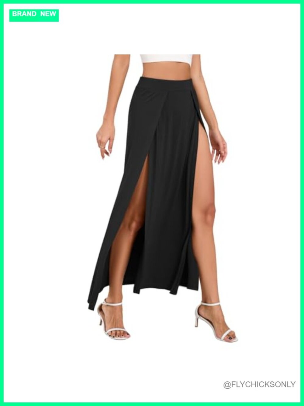 Women's Sexy Double High Slit Maxi Skirt High Elastic Waist